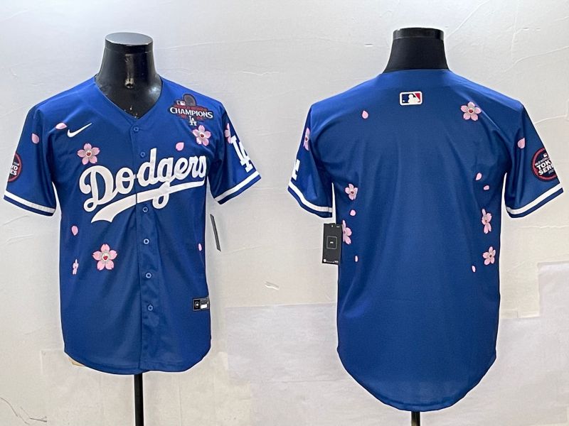 Men Los Angeles Dodgers Blank Blue Sakura Edition 2025 Nike MLB Jersey style 3